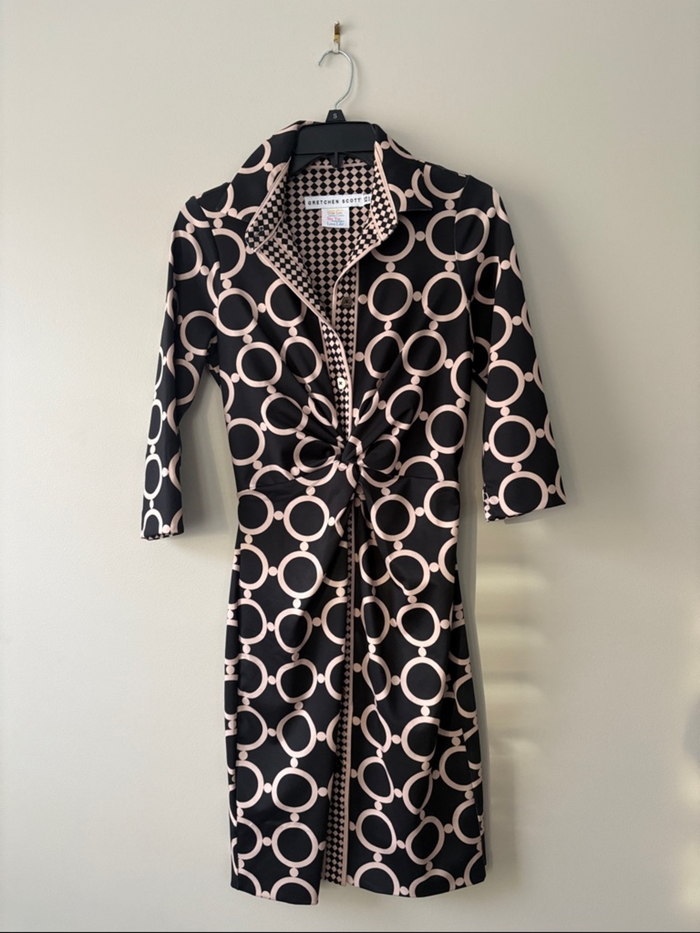 Gretchen Scott Black & Blush Geometric Collared Dress